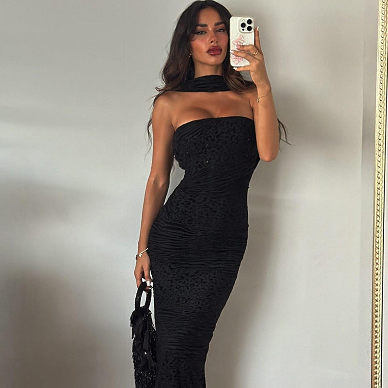 Spring Women Clothing Sexy Solid Color Backless Slim Fit Halter Tube Top Dress Bella Mia