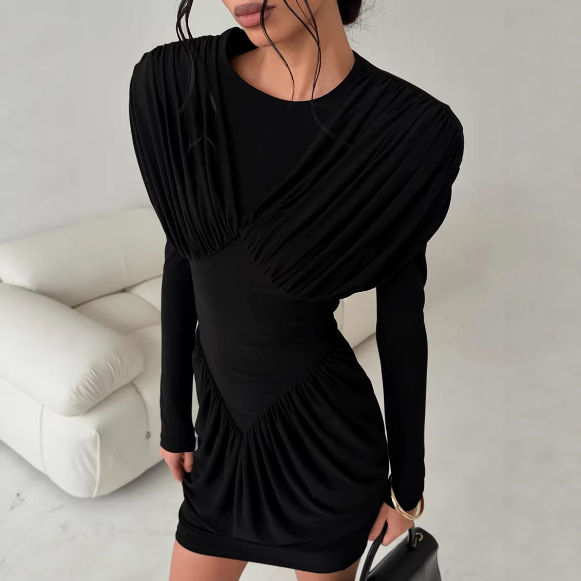 Niche Black Elegant Dress Slim Waist Spring Women Clothing Bella Mia
