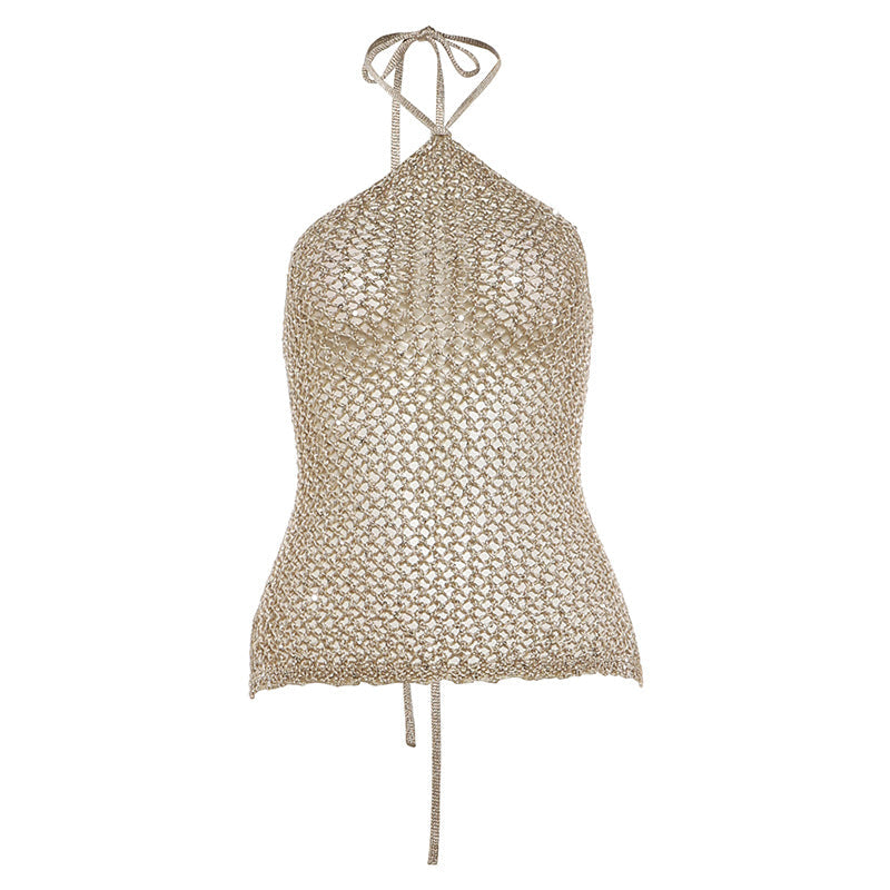 Spring Women Woolen Hollow Out Cutout Sexy Halter Lace up Backless Top for Women Bella Mia