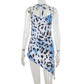 Socialite Elegant Sexy Irregular Asymmetric Leopard Print Halter Dress Women Autumn Bella Mia