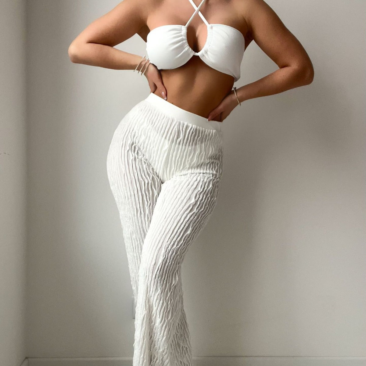 Solid Color Thread Fabric Halter Bikini Trousers Three Piece Set Sexy Swimsuit Bella Mia