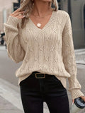 Women Clothing Autumn Winter V neck Sweater Women Twist Thread Solid Color Sweater Loose Top Bella Mia
