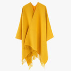 Solid Color Cashmere like Tassel Large Split Shawl Warm Monochrome Cape Plain Shawl Bella Mia
