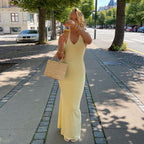 Women Clothing Summer Sexy V neck Halter Backless High Waist Slim Solid Color Dress Bella Mia