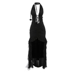 Spring Women Elegant Sexy Cutout Halter Mesh Stitching Trailing Dress Women Bella Mia