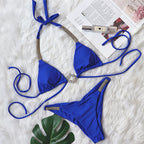 Sexy Bandage Swimsuit Luxury Rhinestone Bikini Bottom Pleating Solid Color Swimsuit Bella Mia