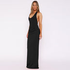 Women Clothing Sexy Deep V Plunge neck Hollow Out Cutout out Halter Slim Solid Color Sleeveless Sheath Dress Bella Mia
