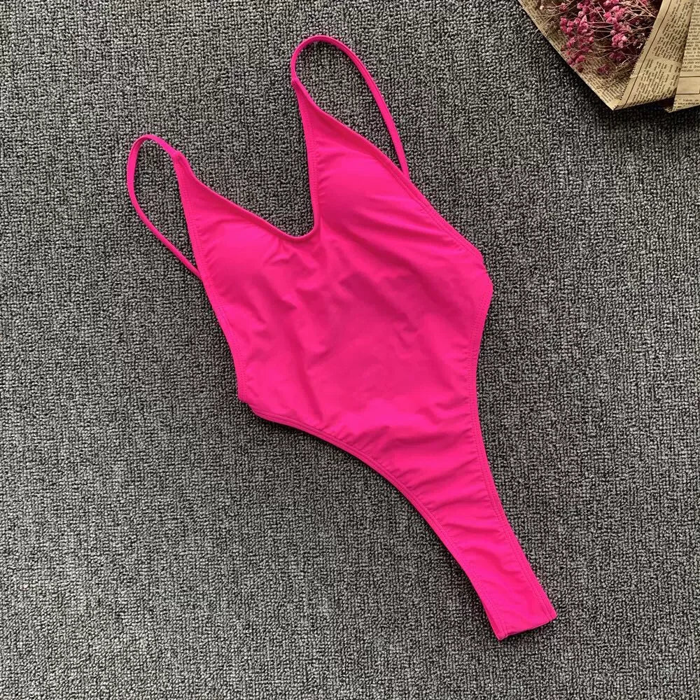 Fluorescent One-Piece Thong Swimsuit
