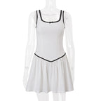 Summer Sexy U Collar Color Contrast I Shaped Backless Waist Trimming Dress Short Dress Bella Mia