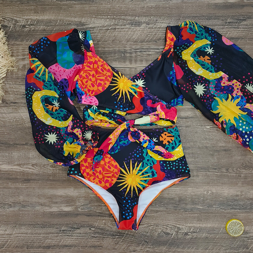 High Waist Split Long Sleeve Swimsuit Women Sexy Backless Cross Strap Deep V Plunge Bikini Bella Mia