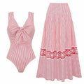 Striped Bow Swimsuit Women Vacation Beach Two Piece Sets