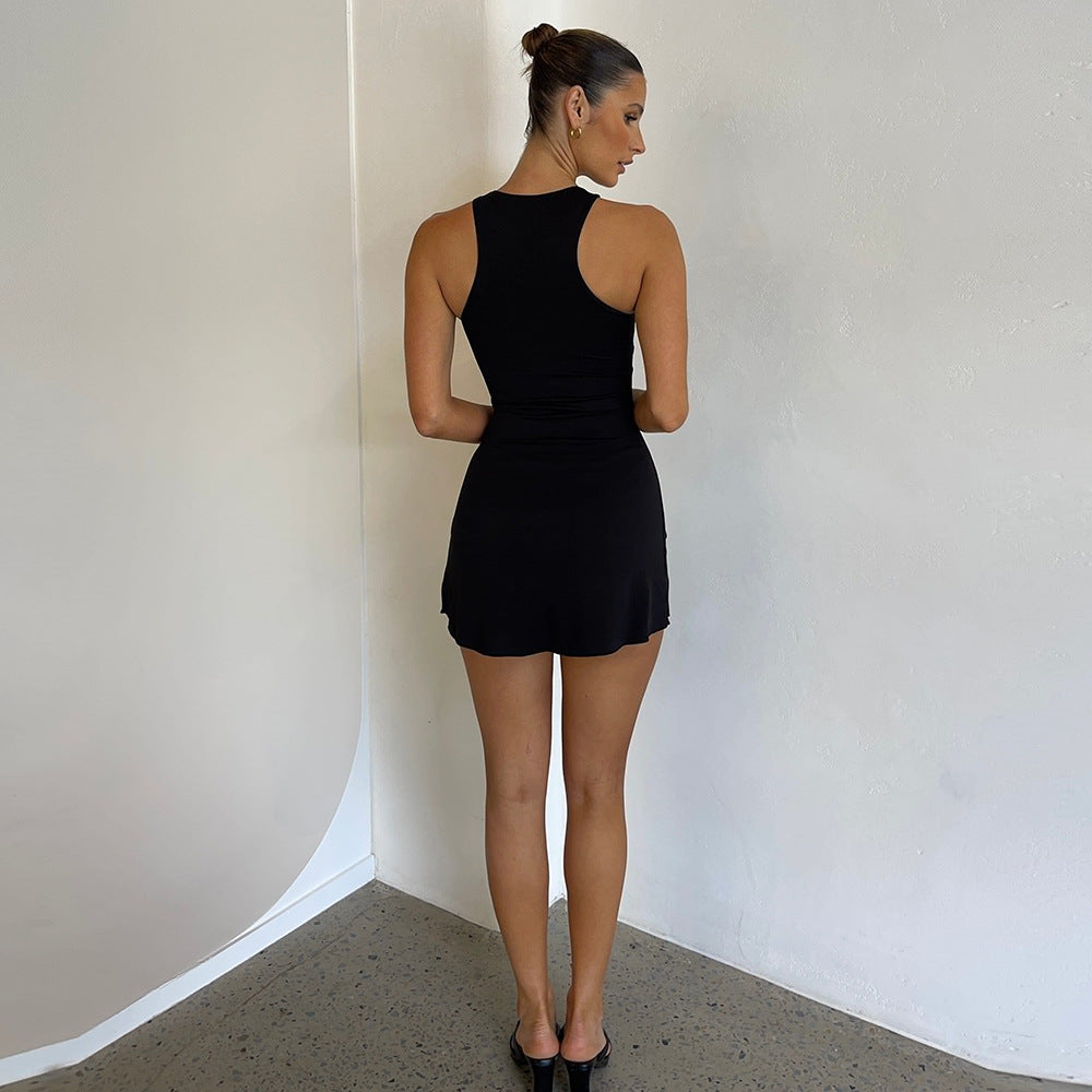 Women Clothing Exclusive Sexy Ribbon Drawstring Hollow Out Cutout round Neck Sleeveless Dress Women Clothing Bella Mia