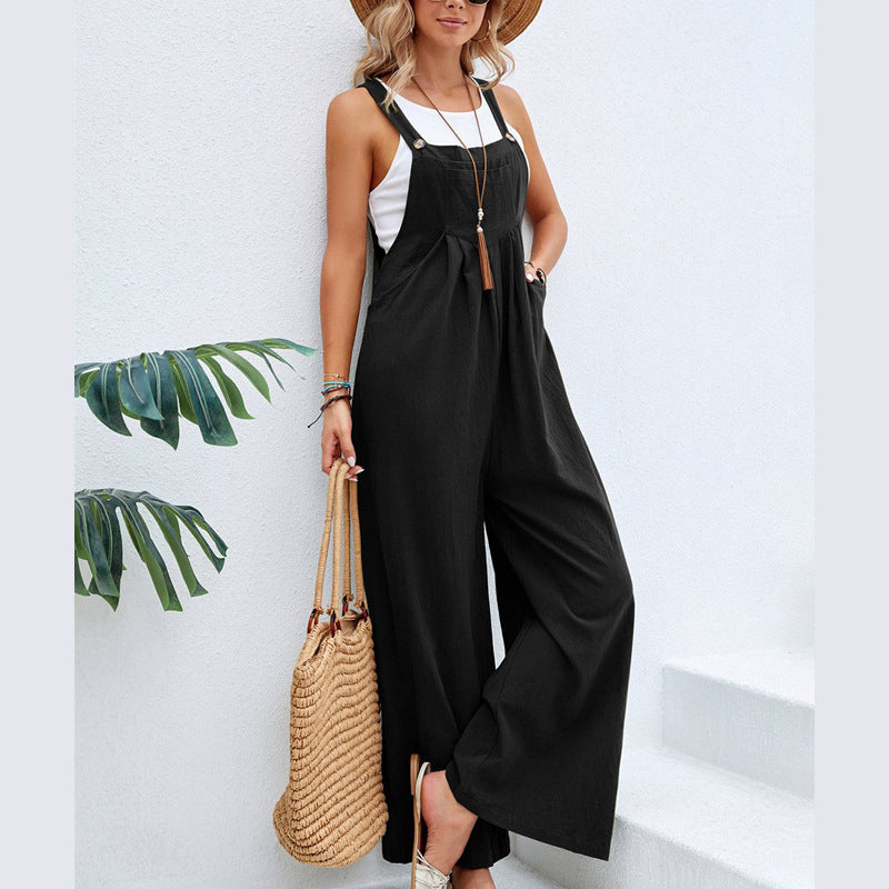 Women Clothing Popular Solid Color Casual Suspender Trousers Bella Mia