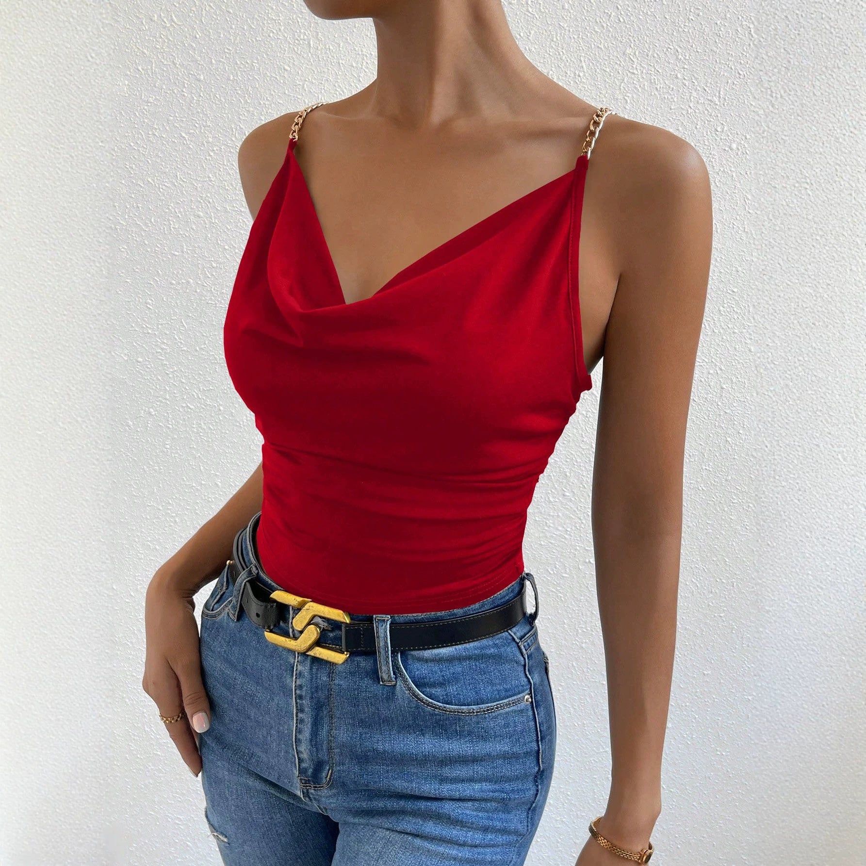 Sexy Red Slip Vest Women Summer Slim Fit Slimming Pleated Waist Tight Short Strapless Tops Outerwear Bella Mia