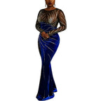 Maxi Dress Sexy Sheer Mesh Stitching Velvet Party Evening Dress Women Bella Mia