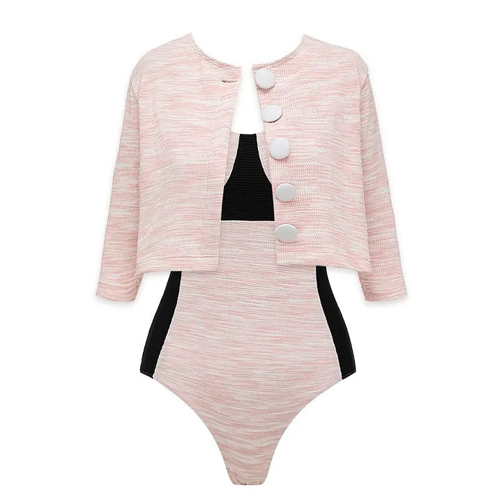 Bikini Pink Sweet Chanel High Waist Split Swimsuit Women