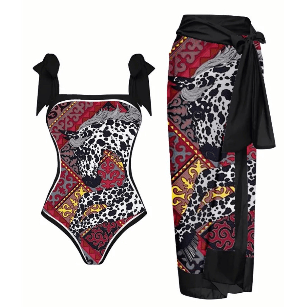 Swimwear Multi Color Printed Chiffon Dress One Piece Sunscreen Swimsuit Bella Mia