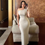 Women Clothing Summer Sexy Oblique Shoulder Slim Fit Slit Dress Women Bella Mia