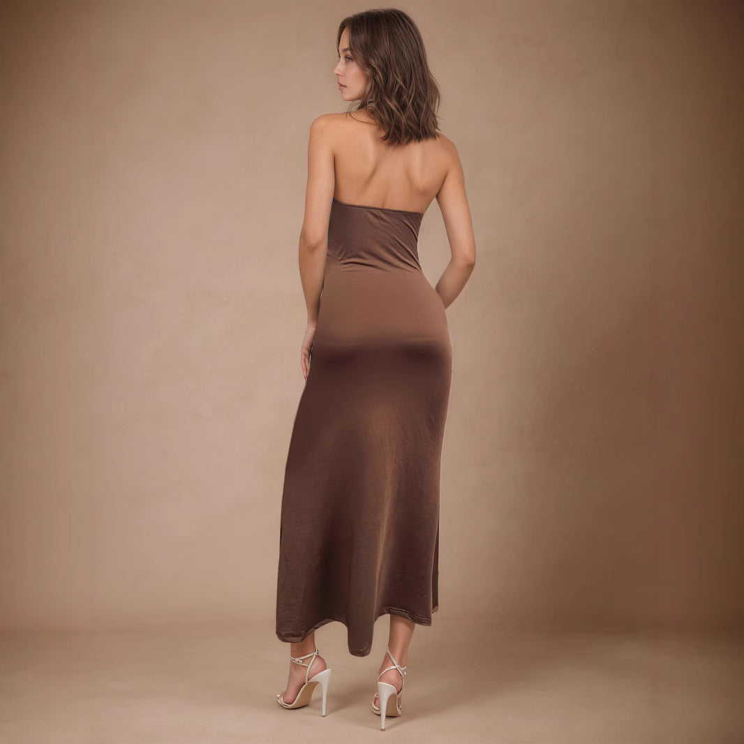 V neck Elegant Halter Dress Women Summer High Grade Sexy Sheath Dress Bella Mia