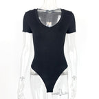 Bodysuit Spring Summer Women Clothing Short Sleeve V Neck Sexy Tight Bodysuit Bella Mia