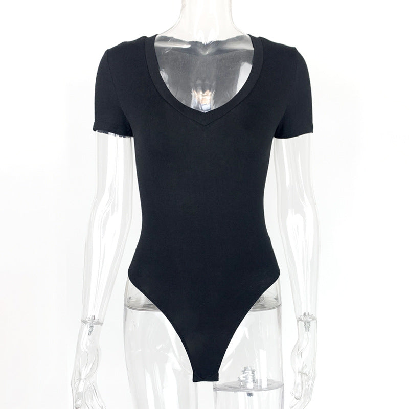 Bodysuit Spring Summer Women Clothing Short Sleeve V Neck Sexy Tight Bodysuit Bella Mia