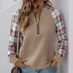 Casual Retro Cardigan Zipper Plaid Stitching Diamond Patterns Fabric Sweatshirts Bella Mia