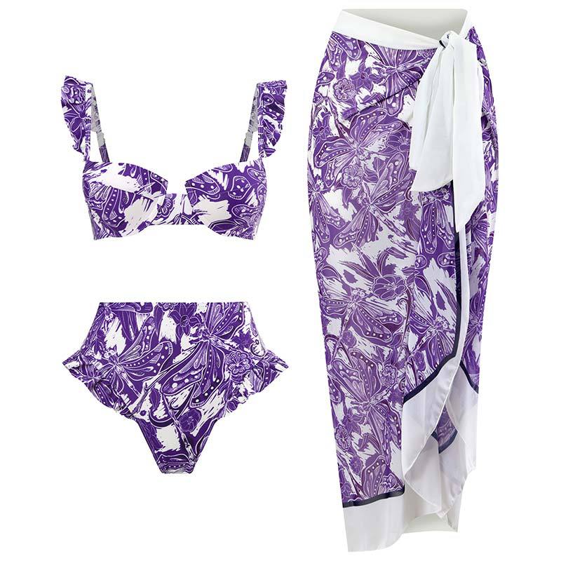 Retro Split Swimsuit Three Piece Set Swimsuit Lace Up Beach Skirt Bella Mia