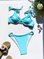 Bikini Underwire Swimsuit Sexy Swimwear Women Gathering Swimwear Solid Color Bikini Bella Mia