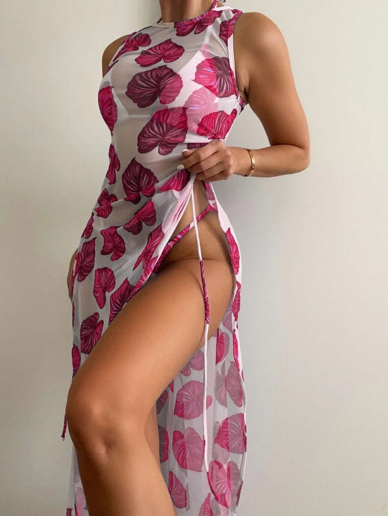 Swimsuit Women Split Three Point Solid Color Mesh Three Piece Suit Internet Celebrity Bikini Bella Mia