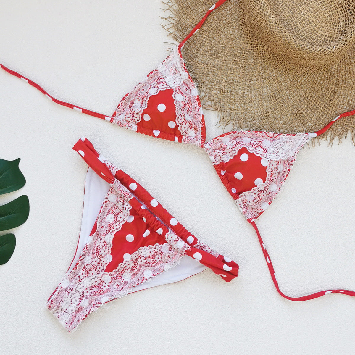 Retro Polka Dot Lace Strap Three Point Bikini Sexy Backless Split Swimsuit Bella Mia