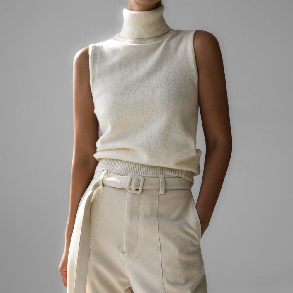 Knitted Sleeveless Vest Autumn High Neck Vest Sweater Minimalist Vest Top Women Bella Mia