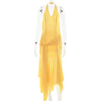 Summer Halter Chiffon See through Dress Sexy Deep V Plunge Ribbon Dress Bella Mia