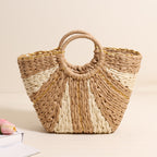 Golden Silk Thread Portable Straw Weaved Bag Large Capacity Tote Vegetable Basket Bag Vacation Beach Bag Hand Carrying Woven Bag Bella Mia