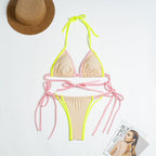 Solid Color Nylon Split Swimsuit Women Sexy Color Block Banded Bikini Bella Mia