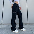 Trendy Women Pants Trendy Cargo Pants Pocket Zipper Trousers Loose Street Straight Leg Pants Mop Trousers Bella Mia