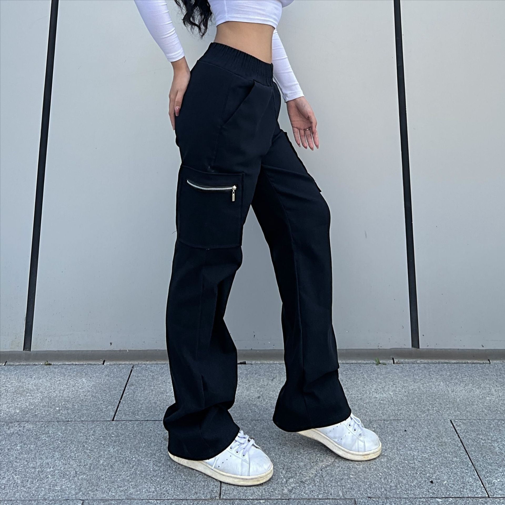 Trendy Women Pants Trendy Cargo Pants Pocket Zipper Trousers Loose Street Straight Leg Pants Mop Trousers Bella Mia