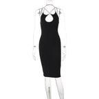 Contrast Color Hollow Out Cutout Slim Fit Dress Women Clothing Spring Halter Backless Lace up Hip Bella Mia