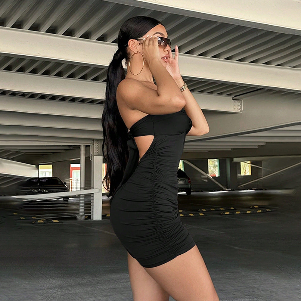 Sexy Sexy Milk Silk Fabric Design Back Lace up Tube Top Dress Bella Mia