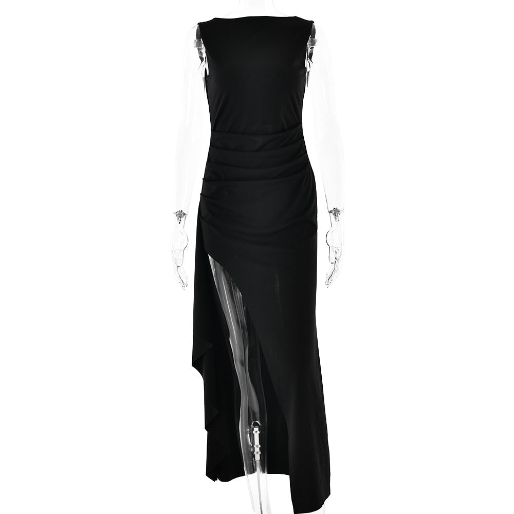 Spring Summer Backless round Neck Sleeveless High Slit Dress Women Sexy Slim Fit Maxi Dress Bella Mia