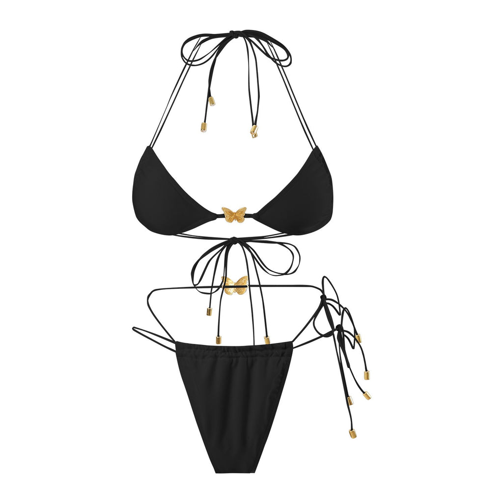 Solid Color Elastic String Butterfly Ornament Bikini Sexy Split Triangle Bag Tied Swimsuit Women Bella Mia