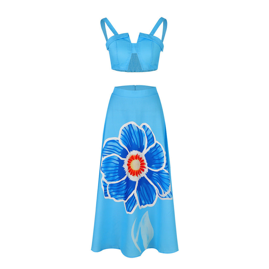 Retro Large Printed Beach Skirt Set Sexy Split Two Piece Sets Bella Mia