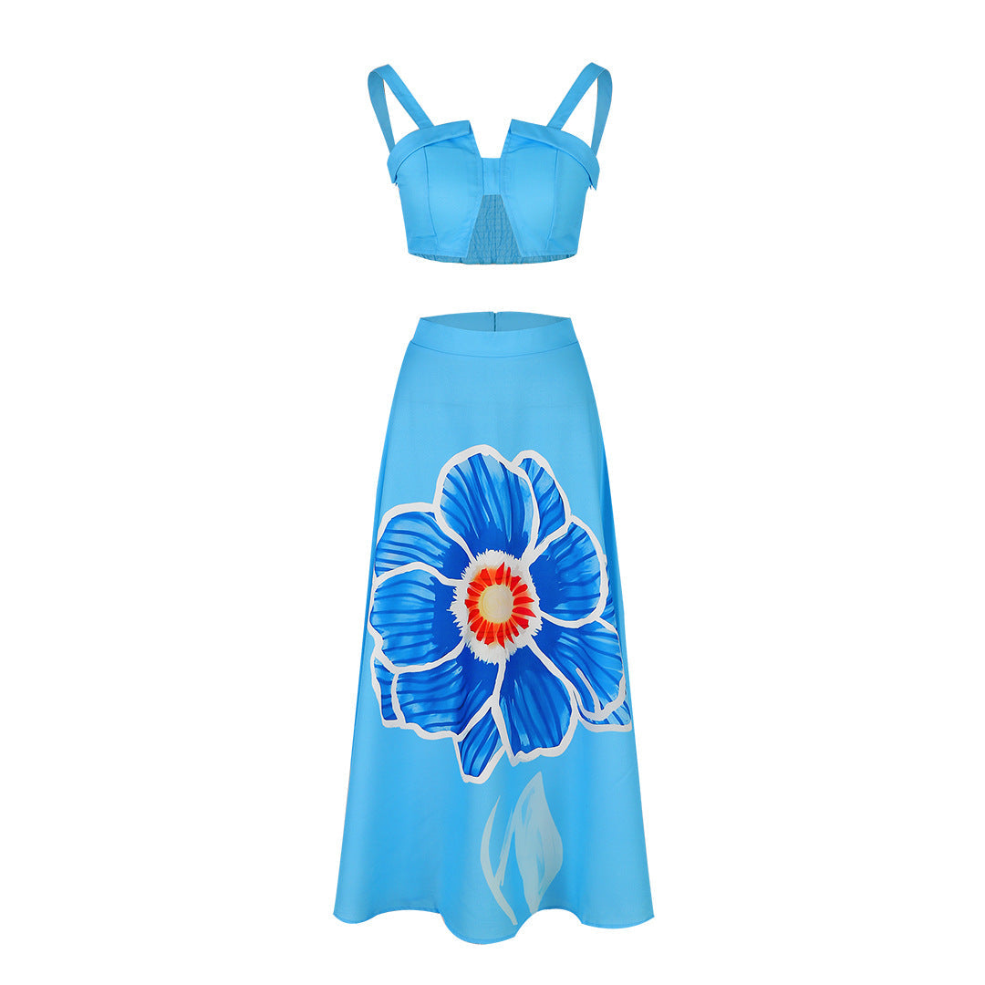 Retro Large Printed Beach Skirt Set Sexy Split Two Piece Sets Bella Mia