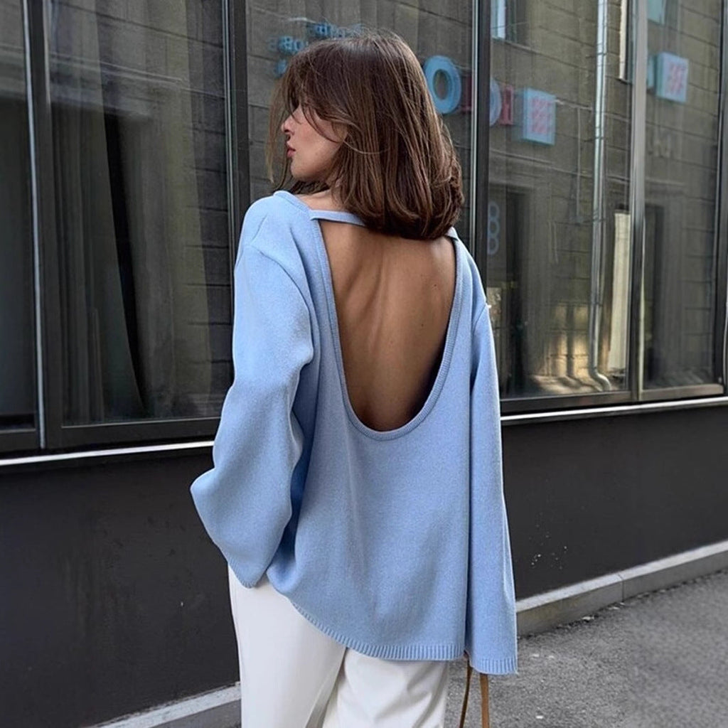 Cotton Pullover Autumn Winter Backless Sweater Loose Knitted Pullover Sweater for Women Bella Mia