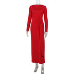 Round Neck Long Sleeve Bare Back Waist Controlled Lace up Elegant Slim Red Carpet Dress Bella Mia