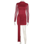 Autumn Socialite Elegant Sexy Slim Mesh Stitching Hip Bag Dress Women