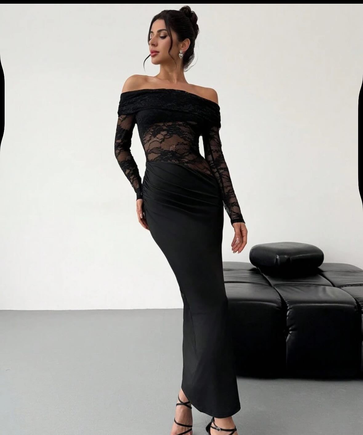Hollow Out Cutout out Summer off-Shoulder Lace Maxi Dress Long Sleeve High Grade Sexy Sheath Dress Women Clothing Bella Mia