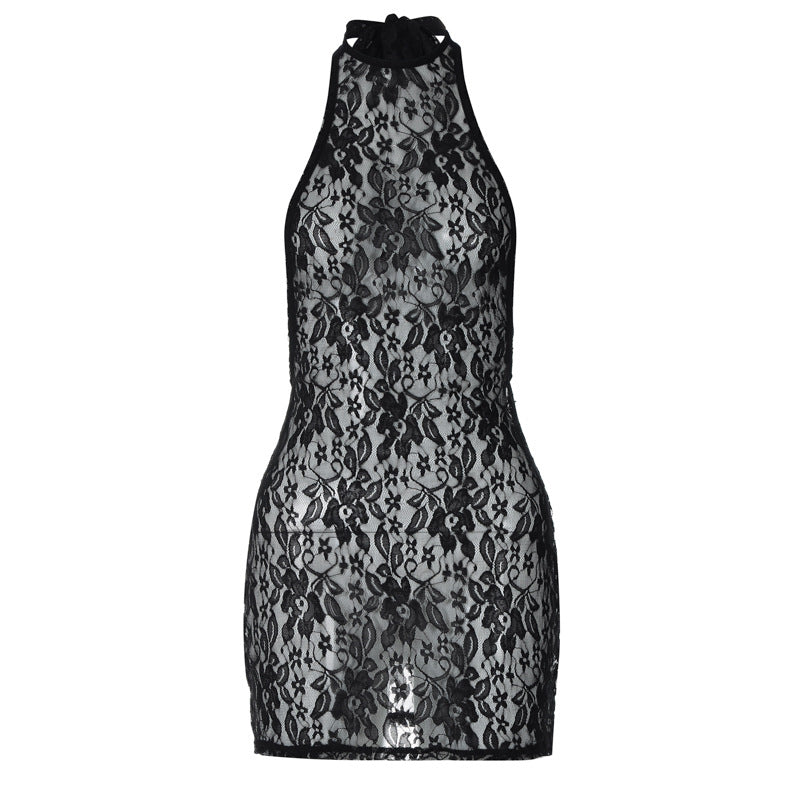 Sexy Lace Large Backless Sheath Slim Nightclub Essential Halter Dress Bella Mia