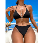 Split Swimsuit Women Halter Snake Chain Transparent Rhinestone Chest Necklace Beach Bikini Bella Mia