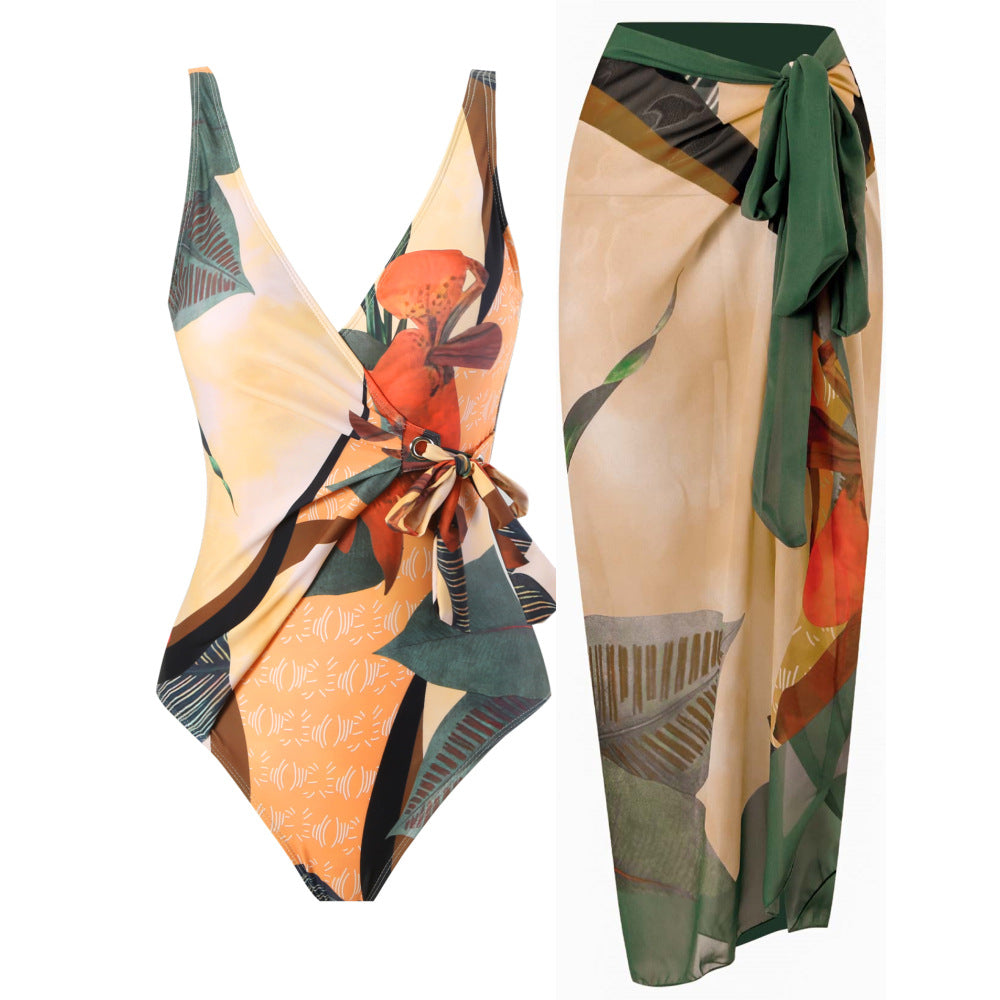 Siamese Conservative Cover Belly Backless Sexy Swimsuit Women Suit Chiffon Beach Skirt Bella Mia