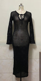 Summer Beach Sun Protection Dress Sexy Knitted Hollow Out Cutout out See-through Seaside Vacation Dress Women Bella Mia